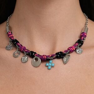 Elegant Silver and Pink Charm Necklace